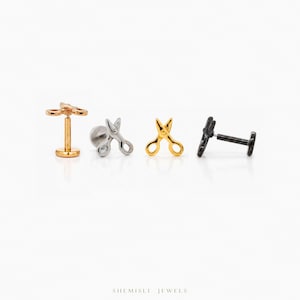 Tiny Scissors Threadless Flat Back Earring, 20,18,16ga, 5-10mm Unisex, Surgical Steel SHEMISLI SS981