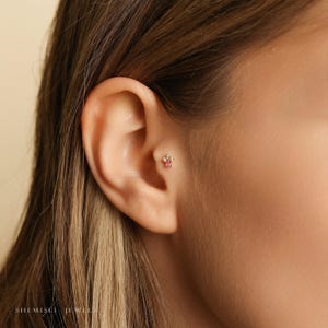 Clou tragus sans filetage à dos plat, petite fleur rose, calibre 20,18,16, 5-10 mm unisexe, acier chirurgical SHEMISLI SS998