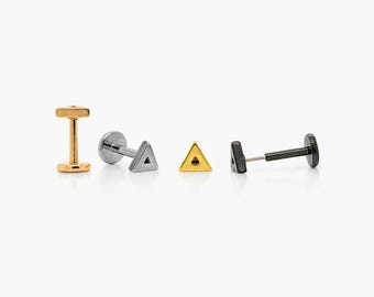 Triangle Stud, Threadless Flat Back Earring, Minimalist Style, A-SS730