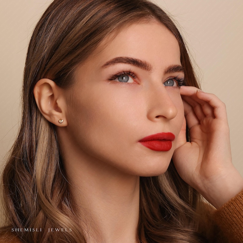 Fan Shaped Shell Stud, Threadless Flat Back Earring, Minimalist Style, A-SS926 image 8