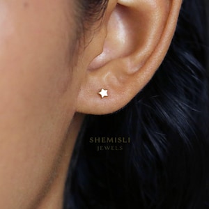 Puce d'oreille petite étoile, boucle d'oreille céleste, unisexe, or, argent SHEMISLI SS018 extrémité papillon, extrémité sphérique à vis SS758 (type A)