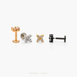 Boucle d'oreille sans filet à dos plat, petite fleur, 4 pétales, calibre 20,18,16, 5-10 mm unisexe, acier chirurgical SHEMISLI SS912