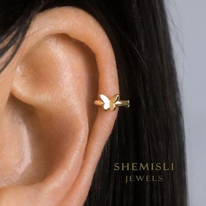 Pendiente de aro para cartílago con forma de mariposa, estilo minimalista, A-SH217