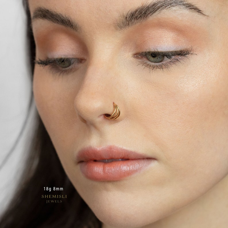 Split Triple Septum Ring, Nose Ring, Hoop Earring, Conch Hoop, 18 or 16ga, 8, 10 or 12mm, G23 Titanium SHEMISLI SH523, SH524, SH525, SH526 image 3