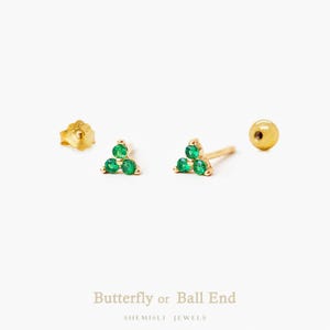 Emerald Clover Flower Stud, Butterfly End or Screw Ball End Earring, Minimalist Style, A-SS151 SS977