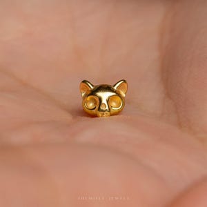 Boucle d'oreille sans filetage à dos plat, petite tête de mort de chat mignon, calibre 20,18,16, 5-10 mm unisexe, acier chirurgical SHEMISLI SS1274