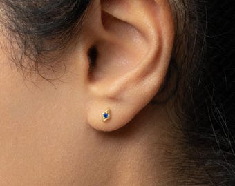 Tiny CZ Diamond Shape Stud, White, Emerald, Turquoise