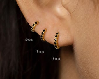 Black Gemstone Hoop, Huggies Earring, Minimalist Style, A-SH382 SH383 SH384 SH385 SH386 SH387