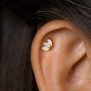 Petite boucle d'oreille sans filet à 3 feuilles à dos plat, calibre 20,18,16, 5-10 mm, Unisexe, Acier chirurgical, SHEMISLI SS584