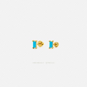 Turquoise Baguette Stud, Butterfly End or Screw Ball End Earring, Minimalist Style, A-SS107 SS456