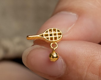 Clou de raquette de tennis, Boucle d'oreille sans filetage à dos plat, Style minimaliste, A-SS1251