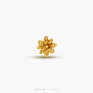 Petite boucle d'oreille sans fil à dos plat fleur de cosmos, fleur de naissance d'octobre, calibre 20,18,16, 5-10 mm unisexe, acier chirurgical SHEMISLI SS1056