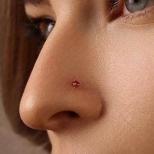 Ruby Stone Nose Stud, Threadless Flat Back, Minimalist Style, A-SS615
