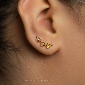 Orchid Flower Branch Stud, Threadless Flat Back Earring, Minimalist Style, A-SS1354