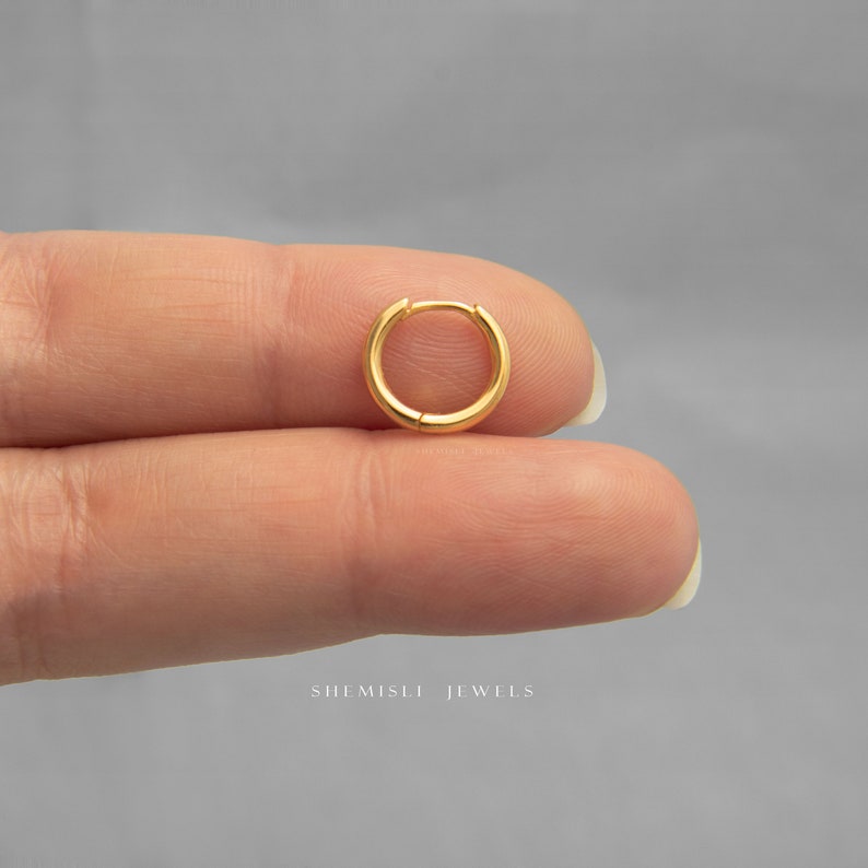 Thin 1.6mm Thick Conch Hoops Earrings, 8, 9, 10, 12mm, Unisex, Gold