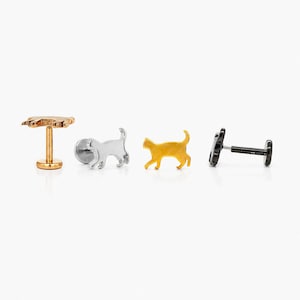 Walking Cat Stud, Threadless Flat Back Earring, Minimalist Style, A-SS991