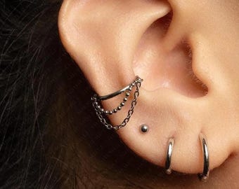 Chain Beaded Conch Hoop, Cartilage Earring, Minimalist Style, A-SH418 SH419