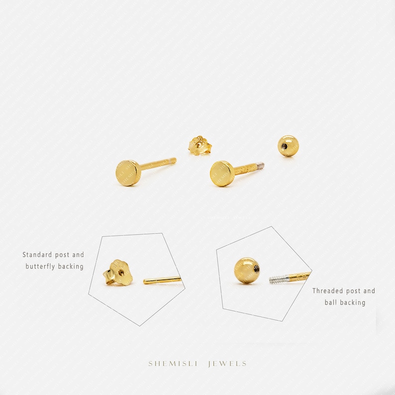 Tiny Circle Studs, 2, 3, 3.5, 4mm Gold, Silver SS328, SS329, SS335, SS017 Butterfly End, SS479, SS480, SS481, SS482 Screw Ball End Type A image 4