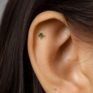 Petit clou d'oreille étoile émeraude, boucle d'oreille céleste, unisexe, or, argent SHEMISLI - Extrémité papillon SS760, Extrémité sphérique à vis SS171 SS862