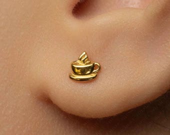Coffee Cup Stud, Threadless Flat Back Earring, Minimalist Style, A-SS1517