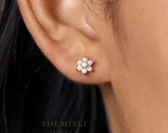 Opal Flower Stud, Butterfly End or Screw Ball End Earring, Minimalist Style, A-SS161 SS460