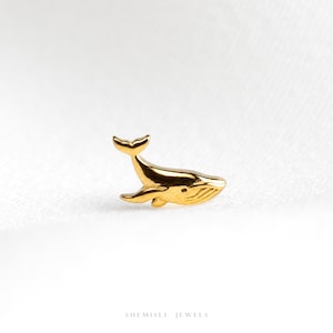 Humpback Whale Stud, Threadless Flat Back Earring, Minimalist Style, A-SS1373