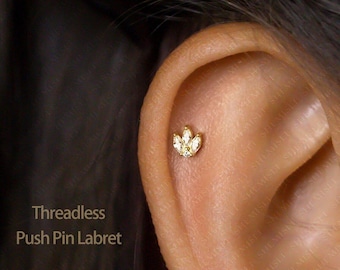 3-Leaf White Stud, Threadless Flat Back, Minimalist Style, A-SS551