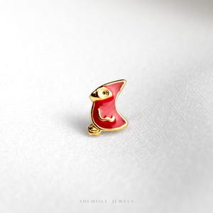 Tiny Cardinal bird Threadless Flat Back Earring, 20,18,16ga, 5-10mm Unisex, Surgical Steel SHEMISLI SS1268