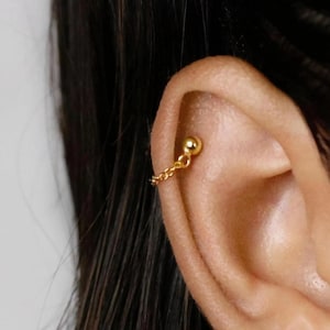 Simple Chain Helix Stud, Butterfly End or Screw Ball End Earring, Minimalist Style, A-SS865