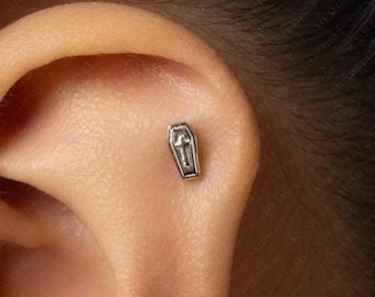Coffin Stud, Threadless Flat Back Earring, Minimalist Style, A-SS1112