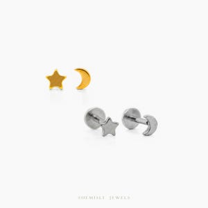 Boucles d'oreilles sans fil à dos plat étoile et lune super mignonnes, calibre 20,18,16, 5-10 mm unisexe, acier chirurgical SHEMISLI SS903, SS904
