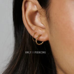 Double Hoop Earring - Only 1 Piercing needed, Unisex, Gold, Silver SHEMISLI - SH121 NOBKG LR