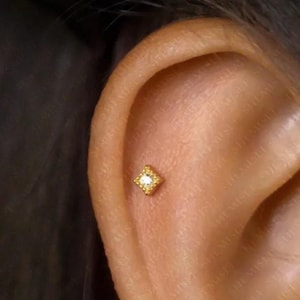 Square Stone Stud, Threadless Flat Back Earring, Minimalist Style, A-SS556