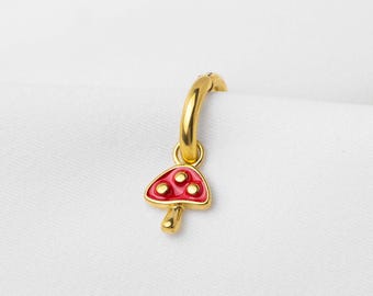 Mushroom Pendant Hoop, Huggies Earring, Minimalist Style, A-SH724