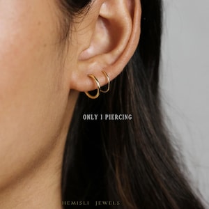 Double Hoop Earring - Only 1 Piercing needed, Unisex, Gold, Silver SHEMISLI - SH120 NOBKG LR