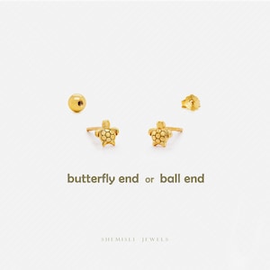 Puce d'oreille petite tortue de mer, unisexe, or, argent SS809 embout papillon, SS810 vissé embout boule (type A) LR