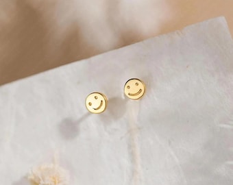 Smiley Face Stud, Butterfly End or Screw Ball End Earring, Minimalist Style, A-SS663 SS664