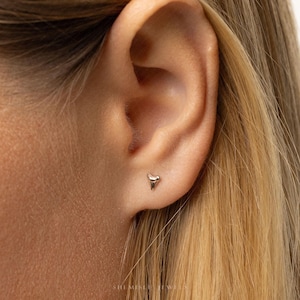 Petite boucle d'oreille sans filetage à dos plat en forme de dent de requin, calibre 20,18,16, 5-10 mm unisexe, acier chirurgical SHEMISLI SS1105