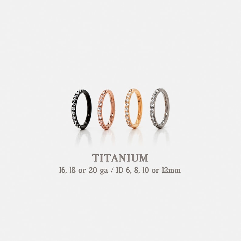 Titanium CZ Round Paved Earring Nose Ring, 20ga, 18ga, 16ga, 6, 8, 10, 12mm, Solid G23 Titanium, SHEMISLI SH466...SH476...SH486... image 1