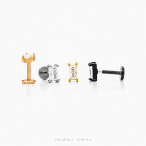 Petite boucle d'oreille sans filet à dos plat en pierre blanche, calibre 20,18,16, 5-10 mm unisexe, acier chirurgical SHEMISLI SS900