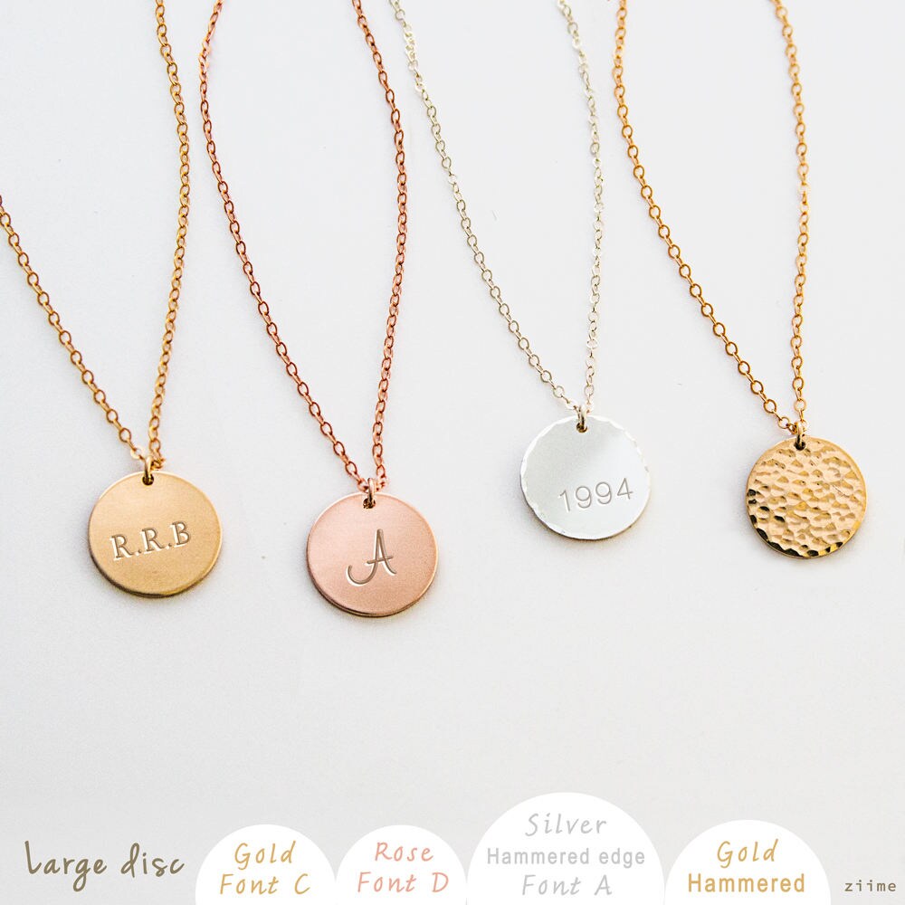 Disc Necklace Gold Circle Initial Necklace Simple gold Etsy