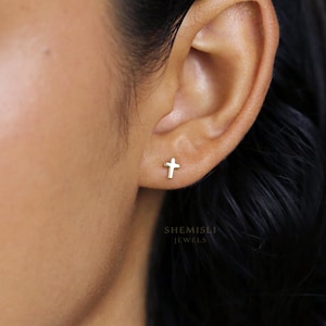 Clous d'oreilles croix, unisexe, or, argent SHEMISLI SS015