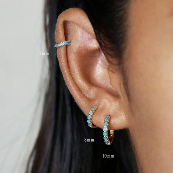 Simple Turquoise Hoop, Huggies Earring, Minimalist Style, A-SH126 SH127 SH128 SH129 SH130 SH131