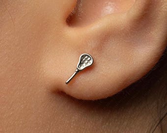 Lacrosse Stick Stud, Threadless Flat Back Earring, Minimalist Style, A-SS1574