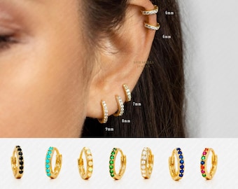 Gemstone Paved Hoop, Huggies Earring, Minimalist Style, A-SH046 SH344 SH052 SH366 SH153 SH132 SH160