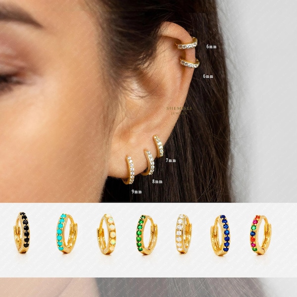 Gemstone Paved Hoop, Huggies Earring, Minimalist Style, A-SH046 SH344 SH052 SH366 SH153 SH132 SH160