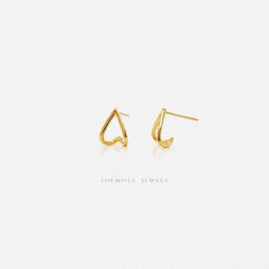 Upside Down Heart Stud, Split Lobe cuff Earring, Unisex, Gold, Silver SHEMISLI - SS213