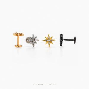 Tiny Star Threadless Flat Back Earring, 20,18,16ga, 5-10mm Unisex, Surgical Steel SHEMISLI SS906