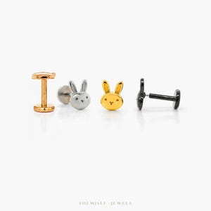 Tiny Bunny Head Threadless Flat Back Earring, 20,18,16ga, 5-10mm Unisex, Surgical Steel SHEMISLI SS979