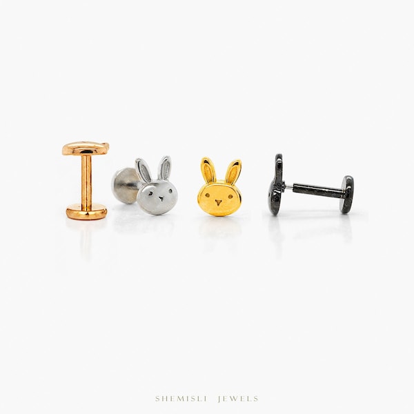 Bunny Head Stud, Threadless Flat Back Earring, Minimalist Style, A-SS979